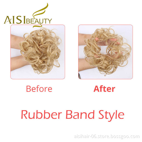 Aisi Beauty Popular Cheap Price Multi Color Synthetic Curly Messy Donut Chignon Bun Elastic Rope Rubber Band Hair Extension